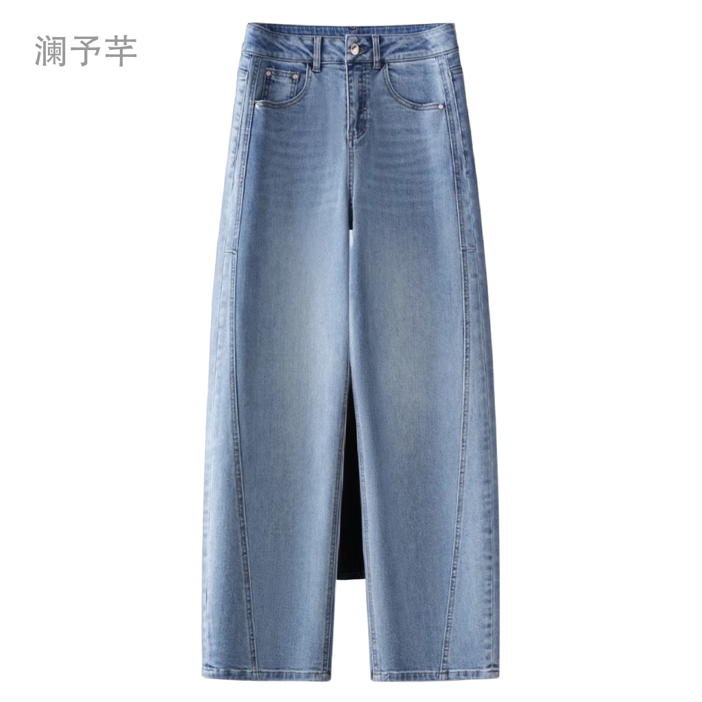 2025年春秋浅色垂感阔腿直筒复古牛仔裤女香蕉弯刀宽松新款女