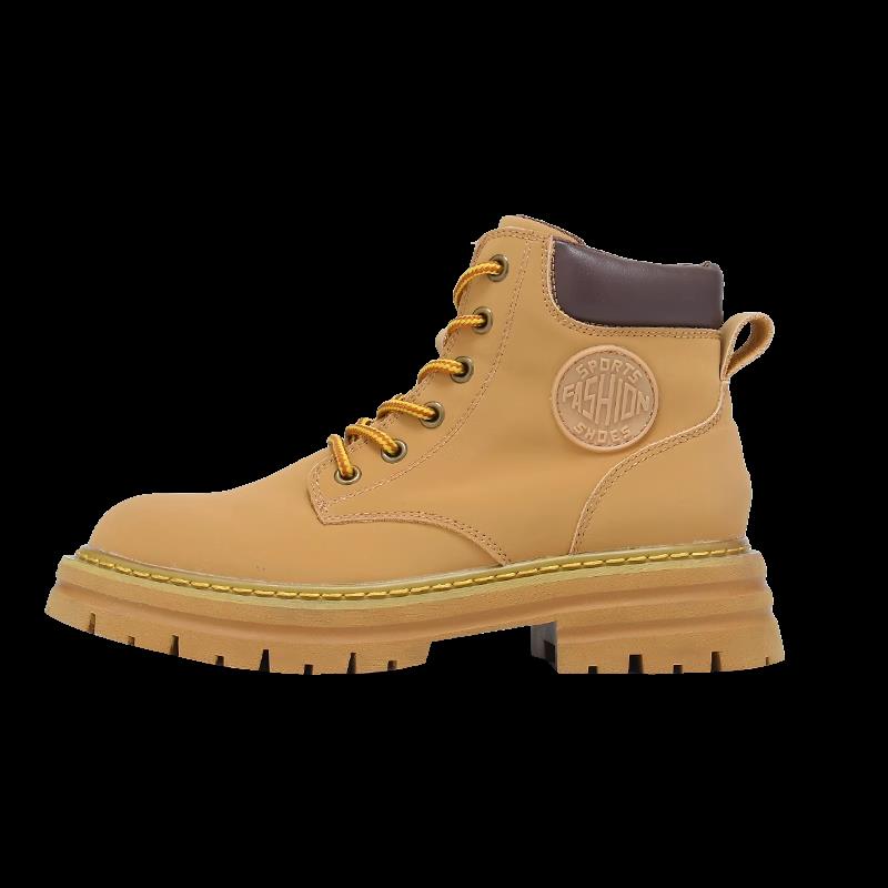 FAVMARTHA大黄靴真皮2025新款秋季登山工装靴男鞋女厚底增高马丁