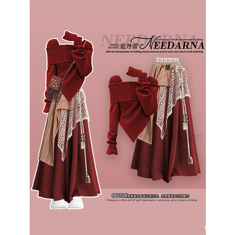 圣诞节过年穿搭巨好看一整套女2025新款法式上衣屁帘半身裙三件套