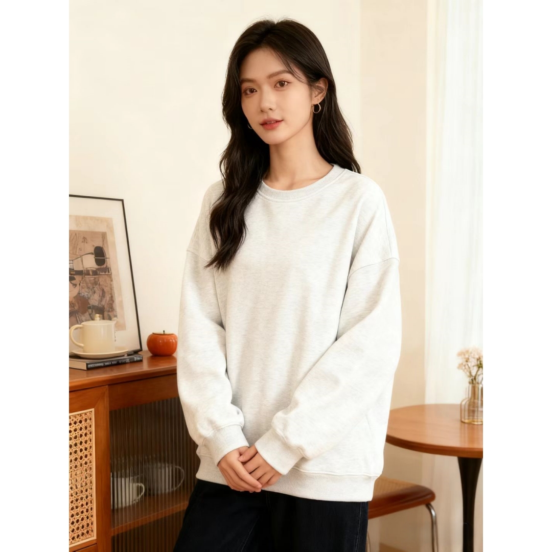 特大码300斤简约纯色百搭休闲风圆领卫衣男女秋冬季加绒加厚长袖