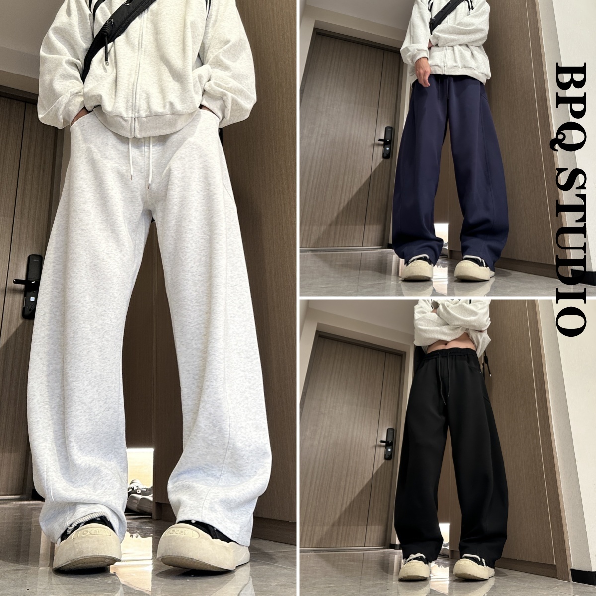 美式高街弯刀裤子男女潮牌春秋直筒阔腿运动重磅百搭休闲情侣卫裤