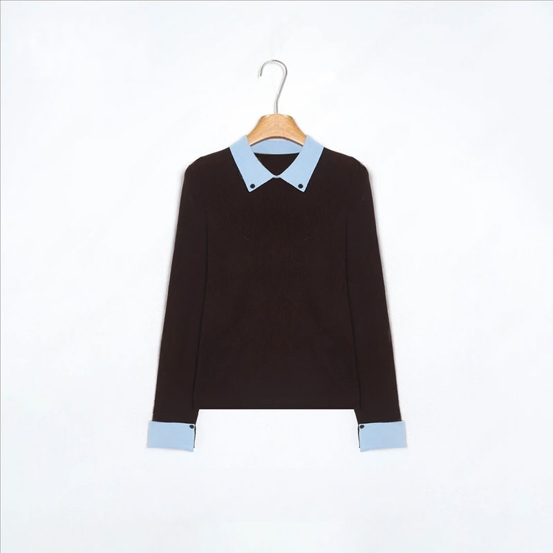 2026秋新款设计感撞色拼接针织上衣时髦显瘦气质小众上衣女