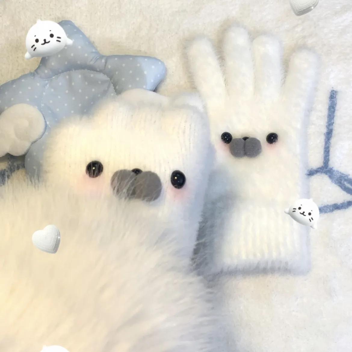 新款毛绒海豹手套可爱冬季保暖防寒保暖学生分指户外防冻保暖款LY