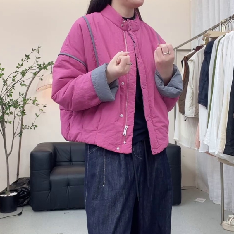 2025秋冬新款韩版休闲薄款短款棉服时尚宽松显瘦百搭立领棉衣外套