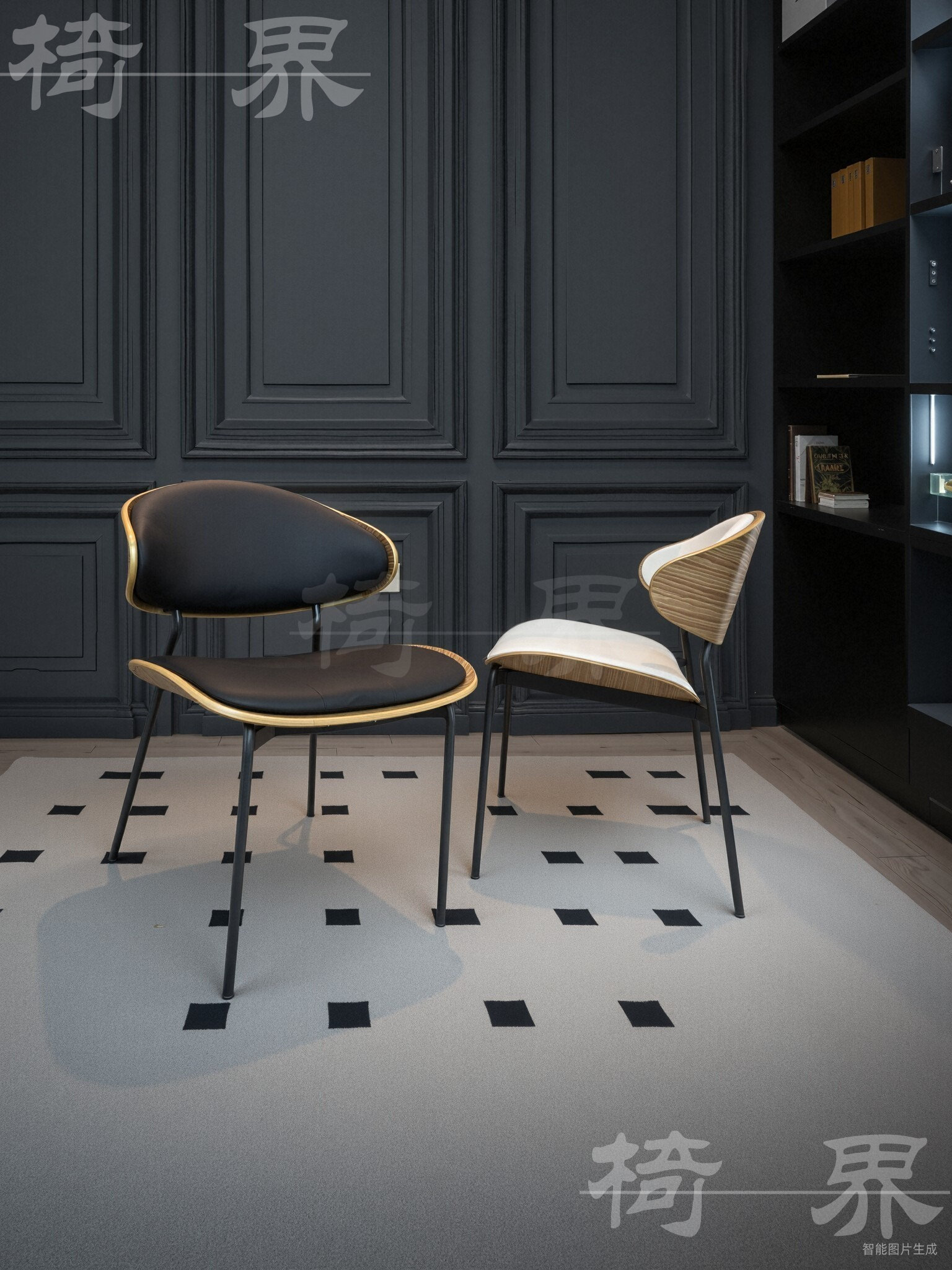 现代中式舒适贴腰餐椅酒店客厅办公室吧台设计师款洽谈家用靠背椅