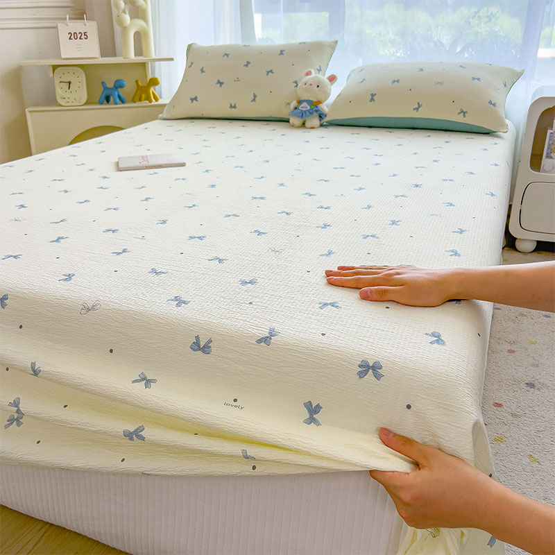 夏季双层纱床单单件裸睡印花小清新被单枕套三件套学生宿舍单双人