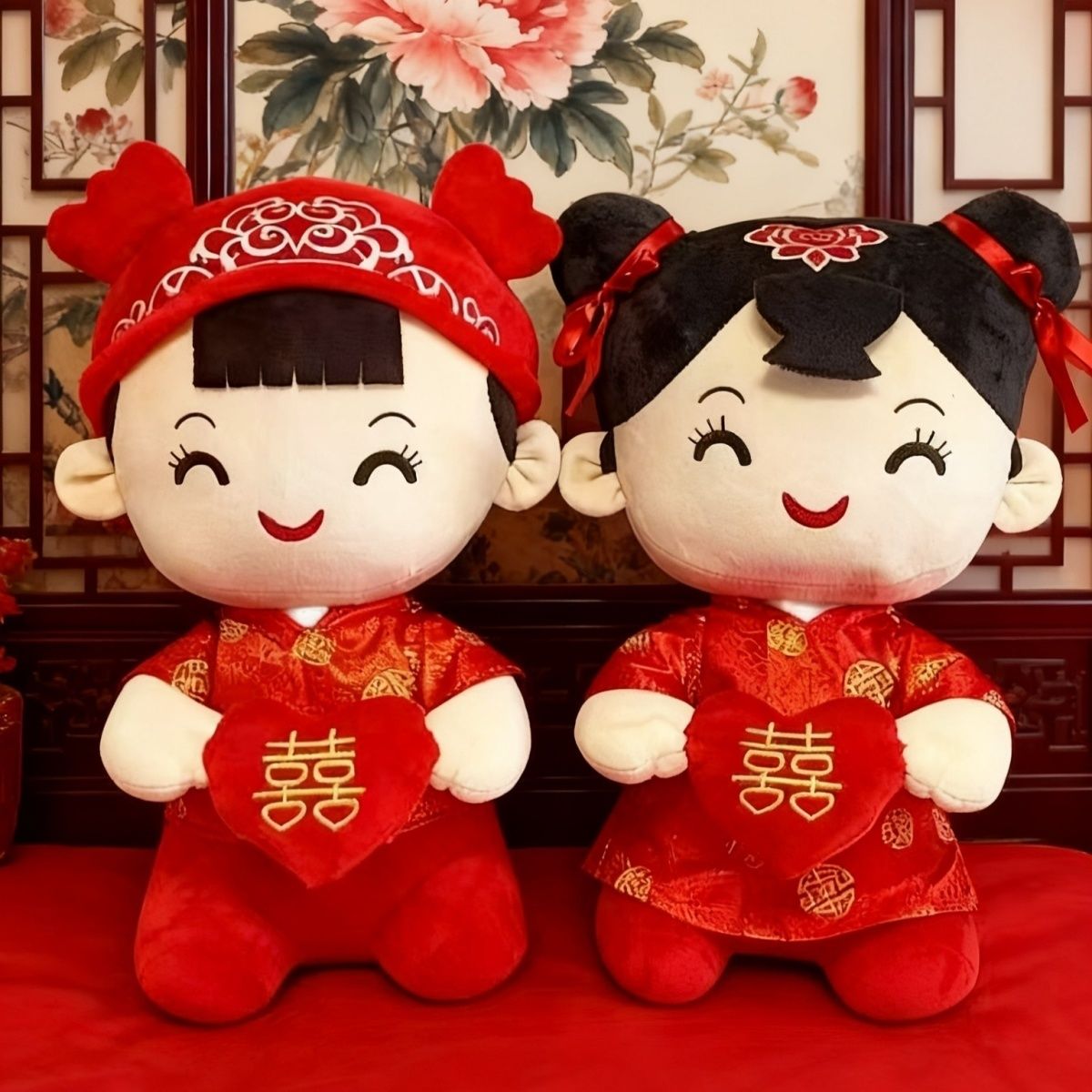 新款新婚结婚压床娃娃一对公仔抱枕高档婚房新娘礼物喜字陪嫁婚庆