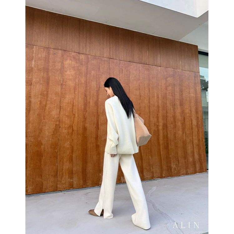阿琳ALIN【淡水柠檬】圆领套头毛衫女阔腿裤秋冬羊毛新套装AL5HZZ16