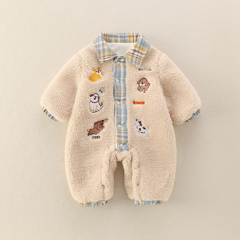 新生婴儿衣服秋冬装宝宝加绒厚连体衣秋冬季外出可爱夹棉保暖哈衣