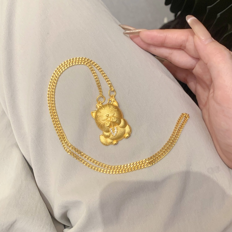 铜合金项链 新中式国潮风丨爆闪拉丝小猫锁骨链项链 Y006