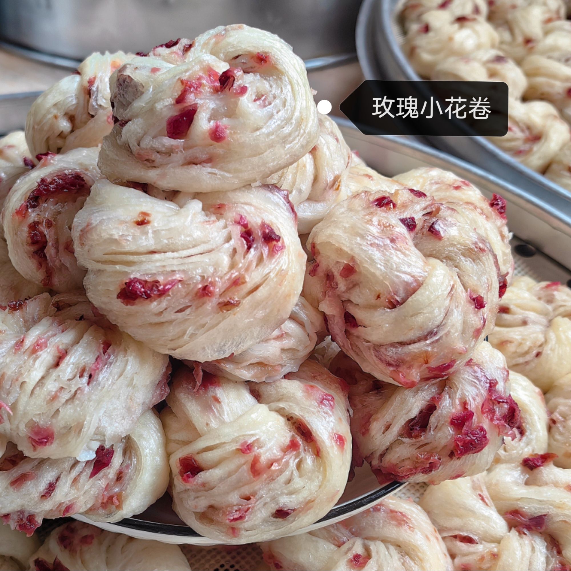 6斤千层小花卷，包含：椒盐，香菇，酱香，糖腿，玫瑰，豆沙口味各500g