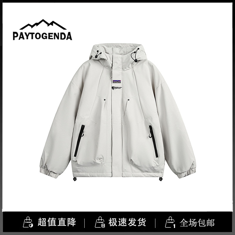 巴塔paytogenda正品潮冬季复古工装棉服连帽冲锋衣男加厚保暖外套