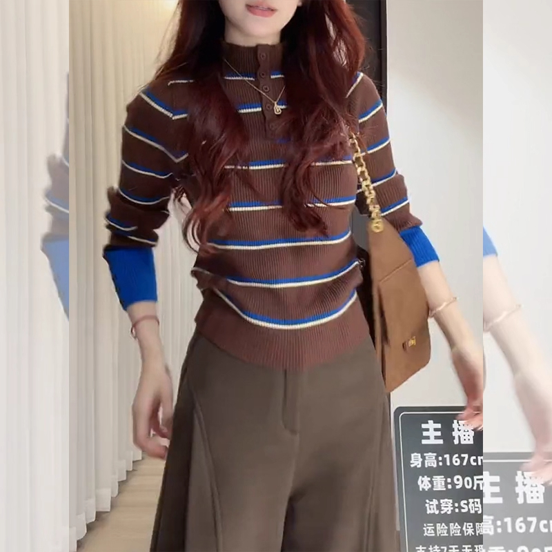 韩系条纹半开领毛衣女2025新款冬季今年流行爆款时尚高级感上衣潮