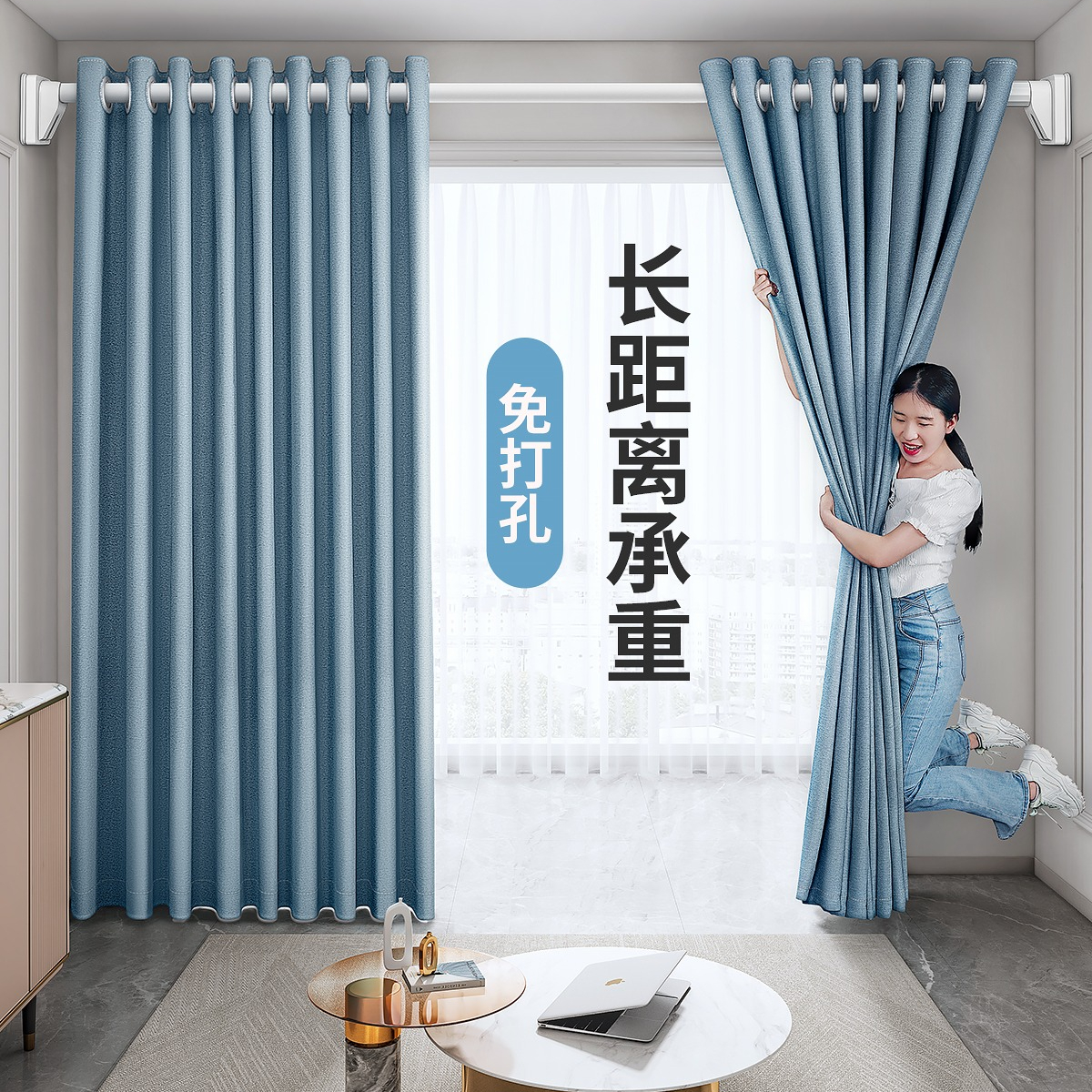 空调客厅改卧室隔断帘遮挡布帘窗帘屏风免打孔分隔帘出租房房间门