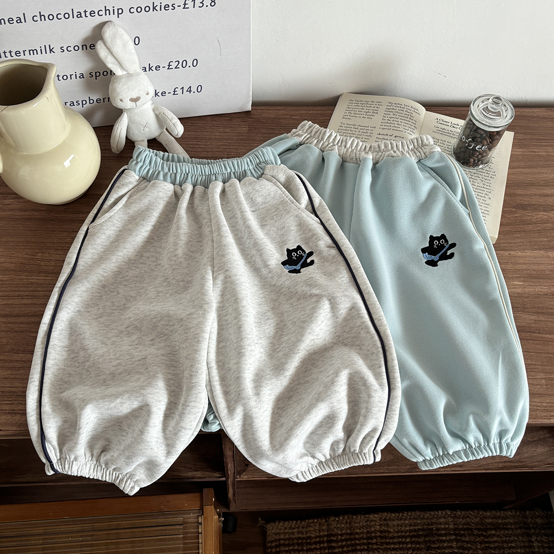 儿童韩系刺绣卫裤2025秋季新款男女宝新款收口洋气潮