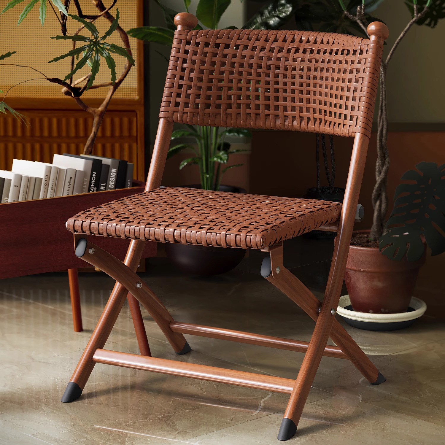 可折叠藤编椅子家用阳台藤椅老人靠背座椅户外露营便携马扎小凳子