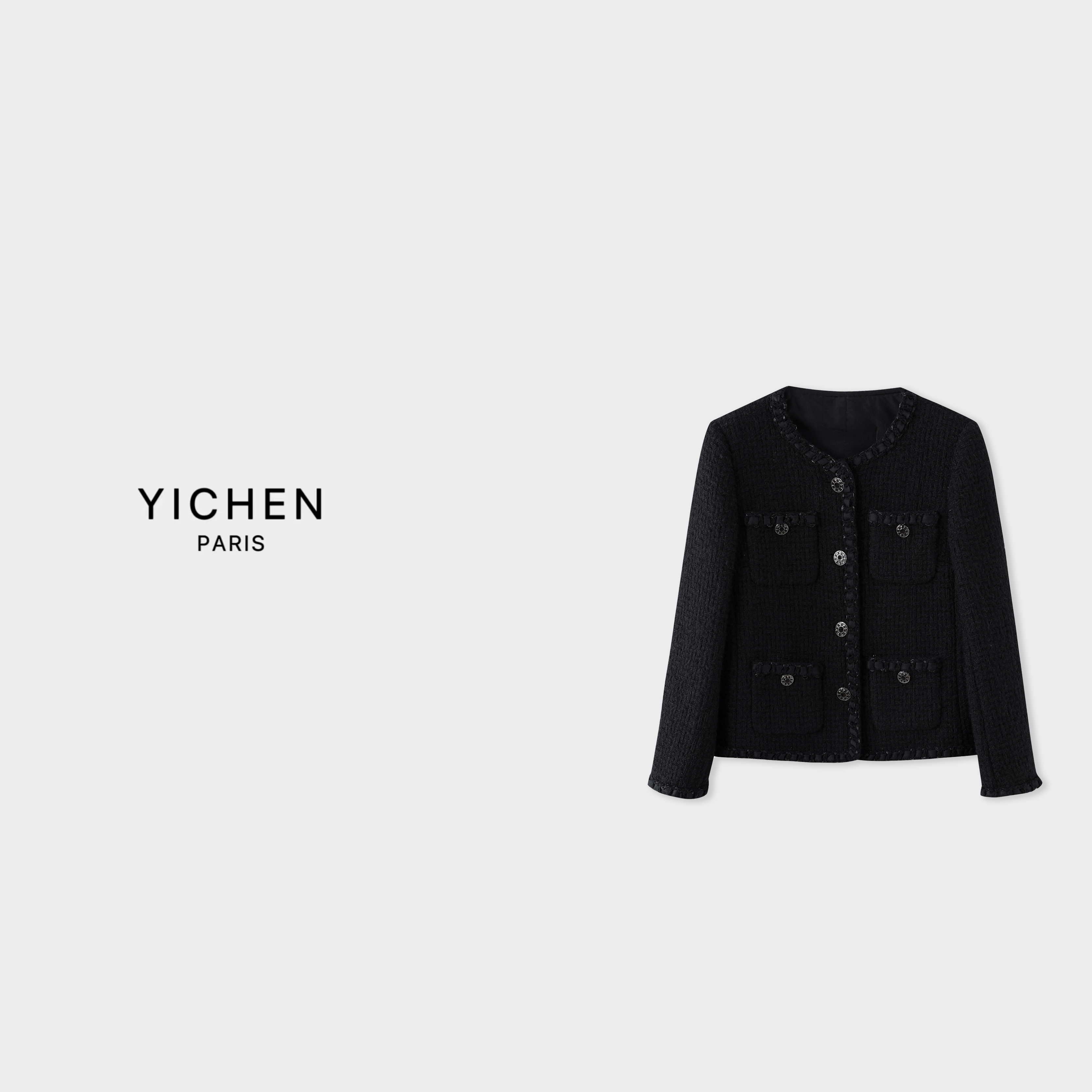 YC 经典罗马款小香风粗花呢时装款黑色常规秋季外套-1049