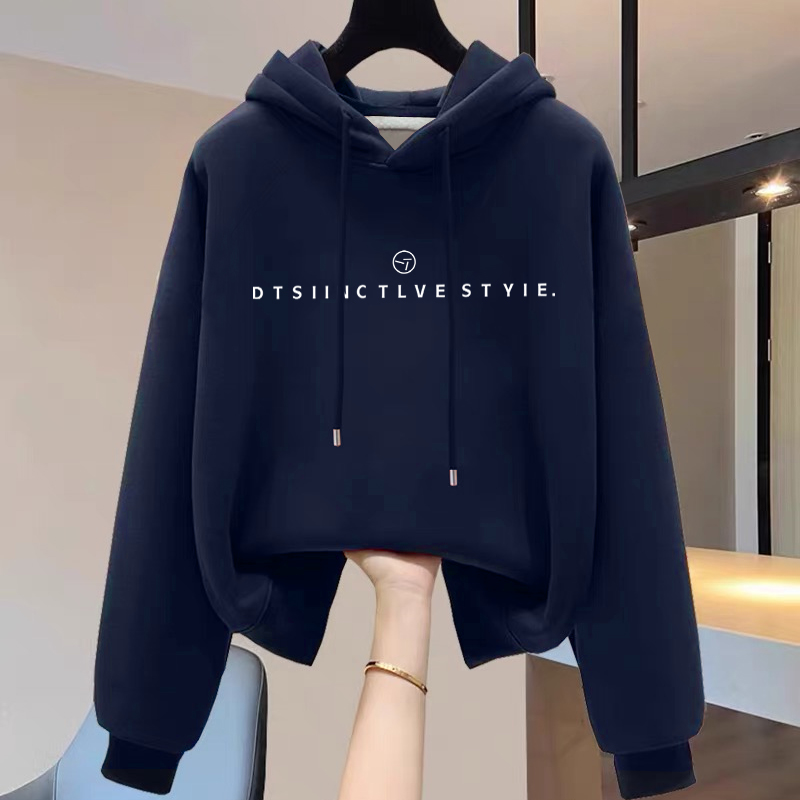 设计感小众秋冬新款2025加绒加厚套头连帽卫衣女短款宽松韩版外套