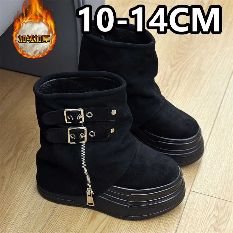 复古短靴14cm内增高百搭小个子女鞋马丁靴裤管靴12cm秋冬加绒10cm