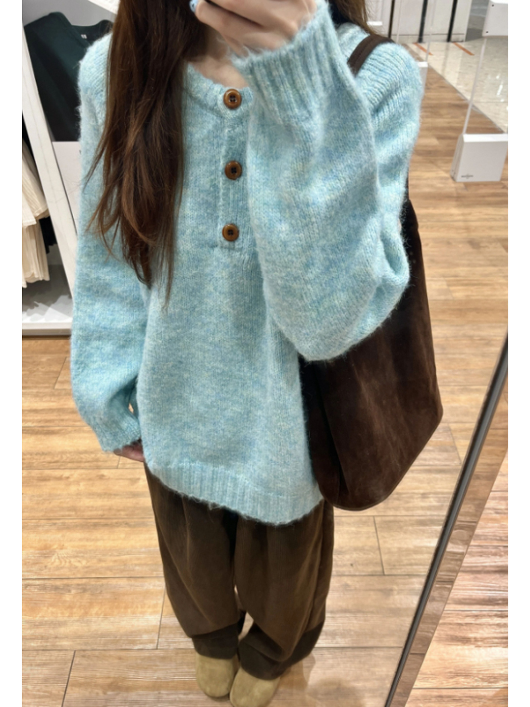 蓝色套头软糯毛衣女2025新款秋冬季加厚保暖宽松慵懒风针织衫上衣