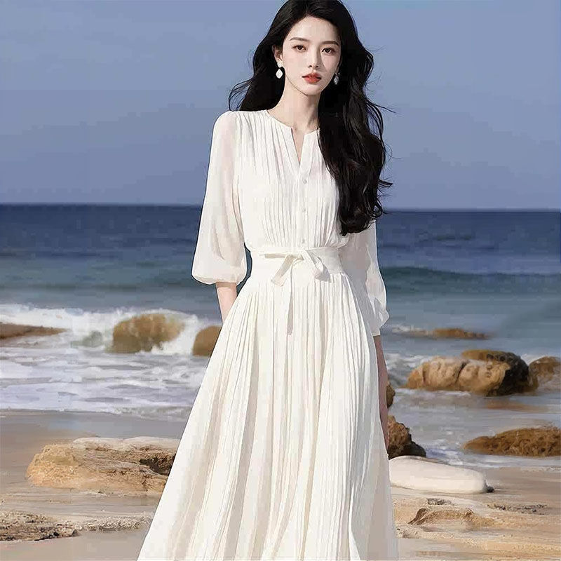 新款女神范名媛风雪纺连衣裙气质温柔春夏款高级感长裙