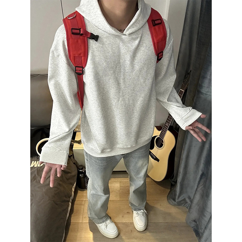 潮牌白灰色卫衣男款早秋穿搭2025新款重磅硬挺连帽衫美式复古外套