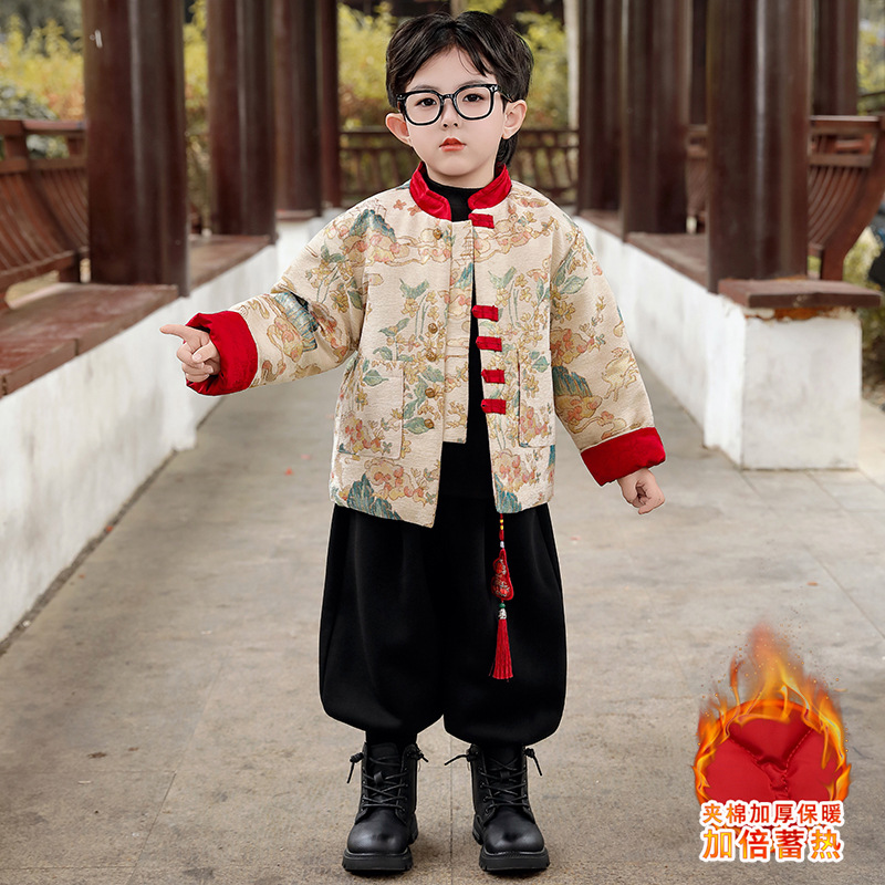 男童拜年服2025新中式小少爷唐装套装儿童汉服国风男孩过年服冬装
