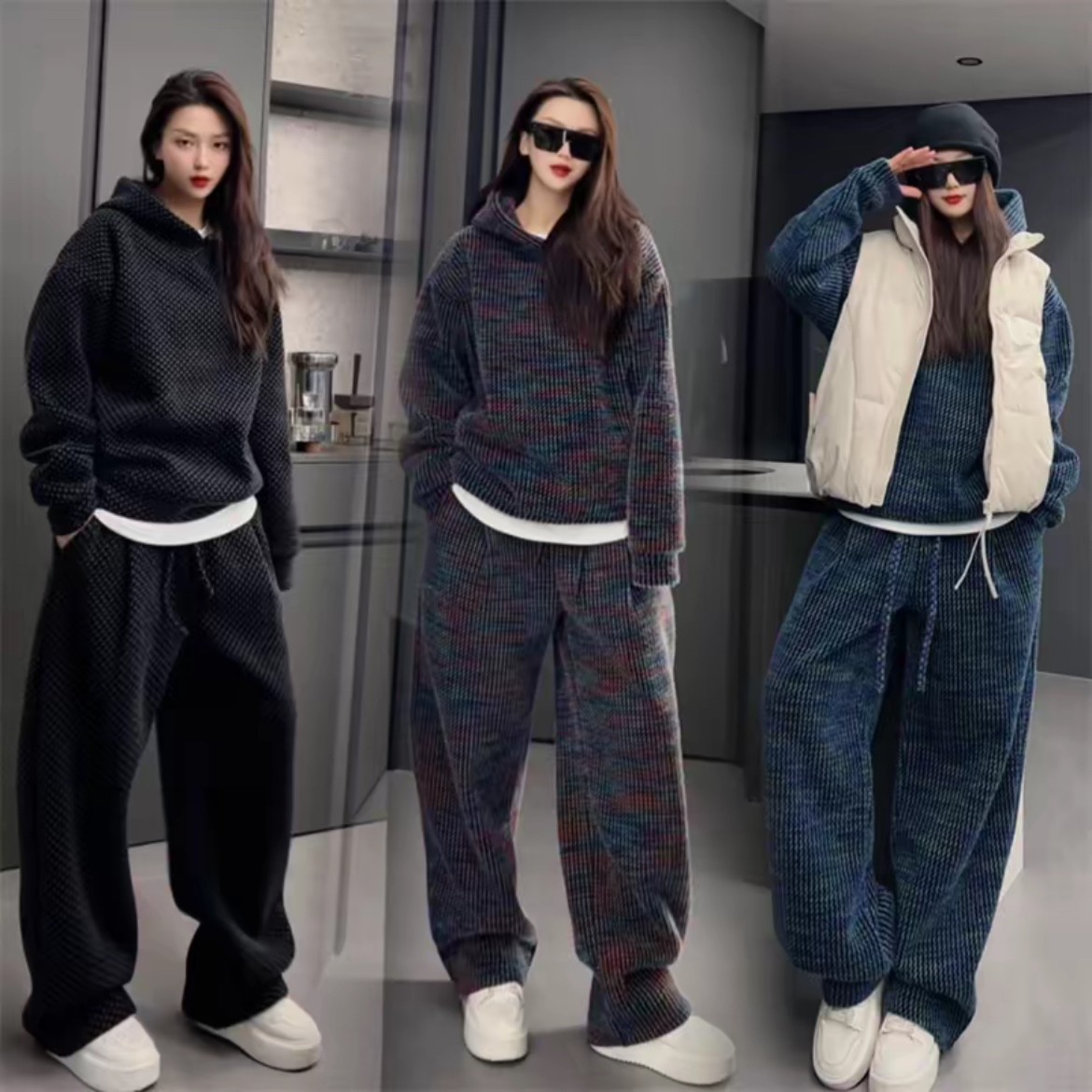 定制情侣款加绒套装免烫抗皱重磅冬季休闲连帽卫衣休闲裤两件套