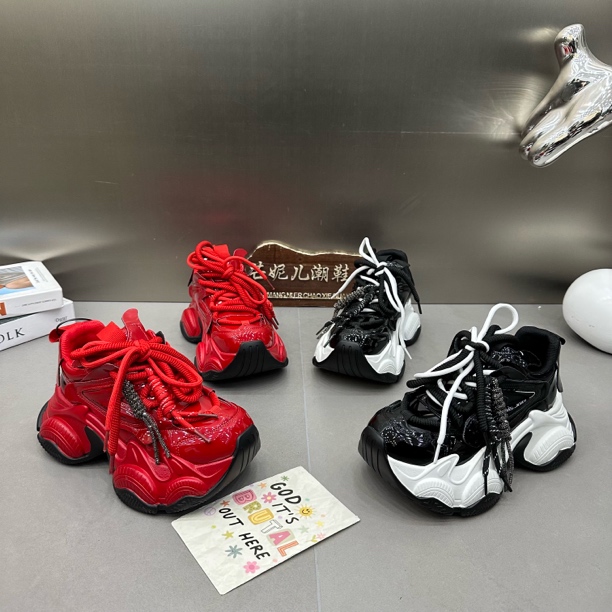 MANGNIER/欧货爆款新年红色老爹鞋增高7cm厚底潮流休闲松糕鞋女鞋