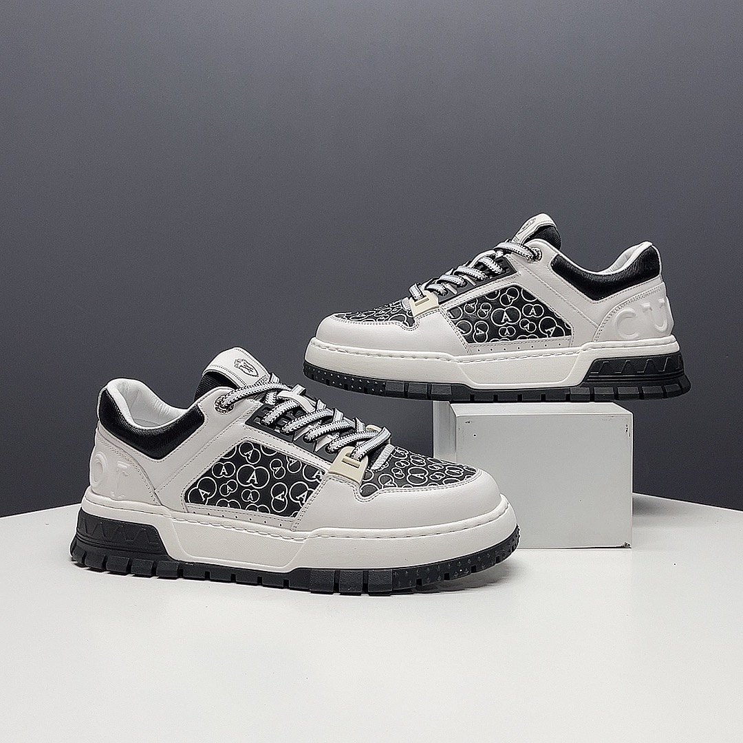 奢移潮男男士板鞋潮款秋季新款厚底鞋头层牛皮男士潮流休闲男鞋子