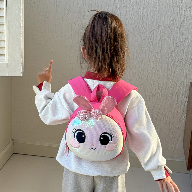儿童卡通兔子亮片双肩包少女心粉色兔耳朵可爱圆包宝宝萌趣装饰包