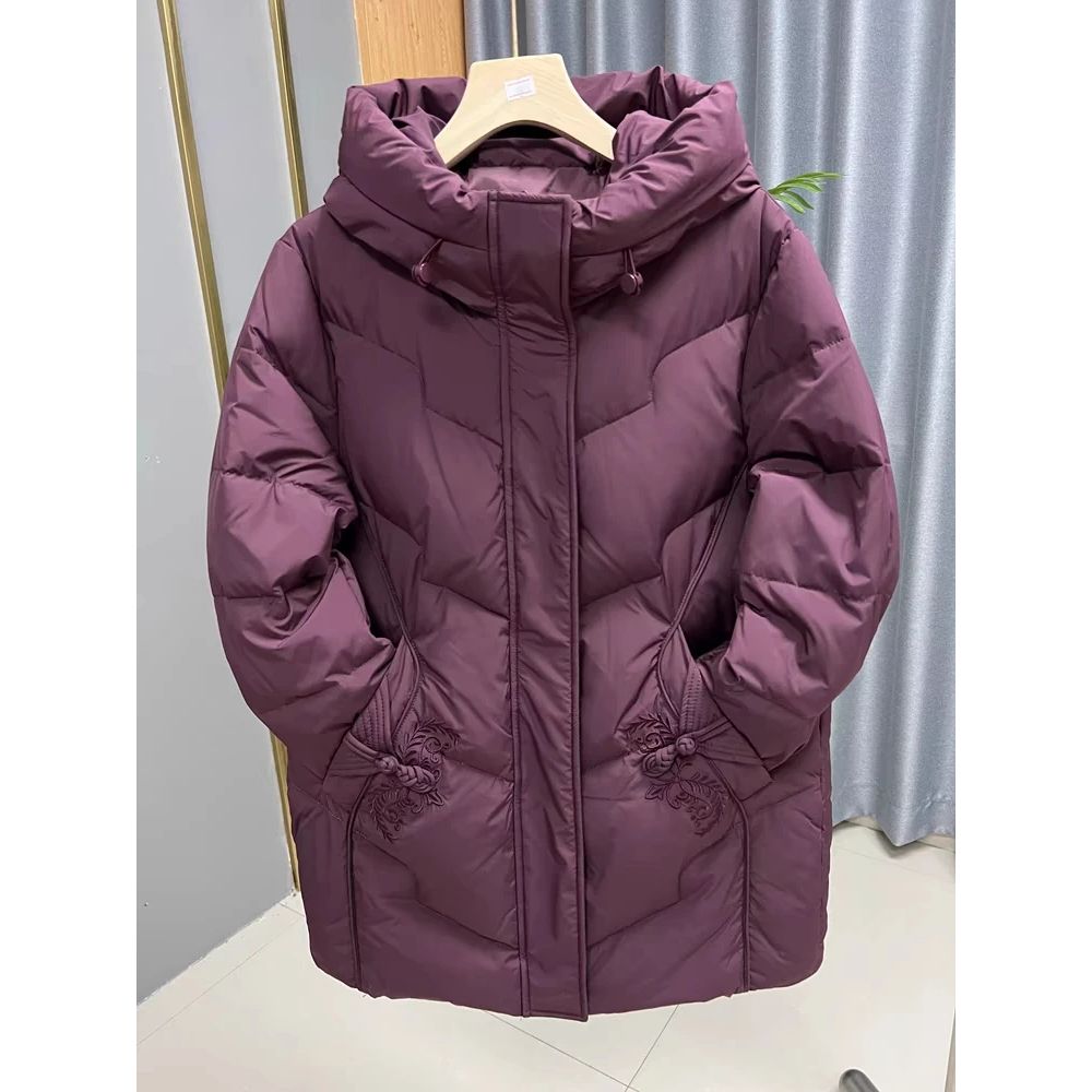 胖妈妈冬装羽绒棉服中长款国风棉衣中老年老太太秋冬绣花棉衣外套