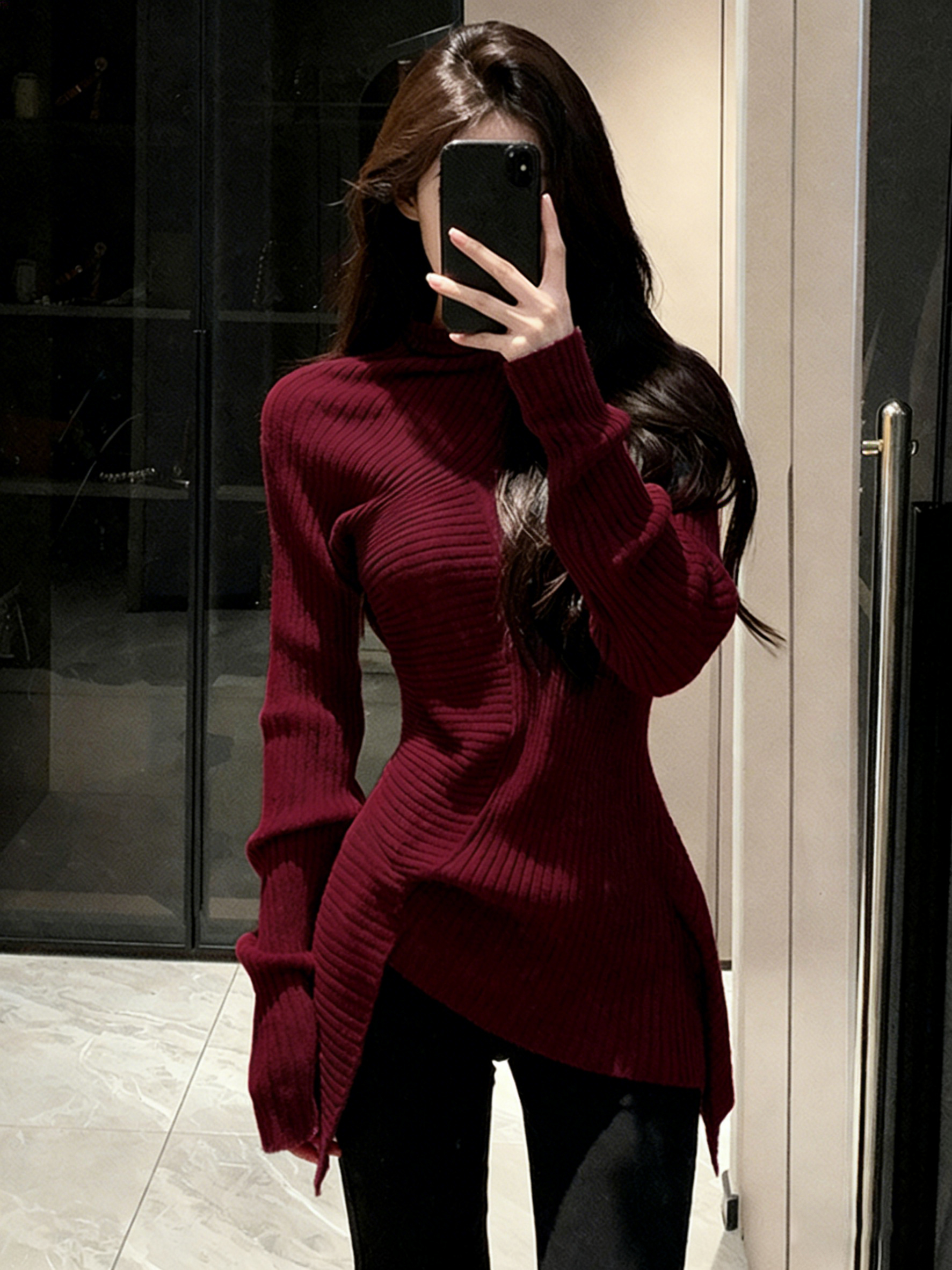 软糯毛衣女款2025新款秋冬设计感气质高端不规则套头灰色针织上衣