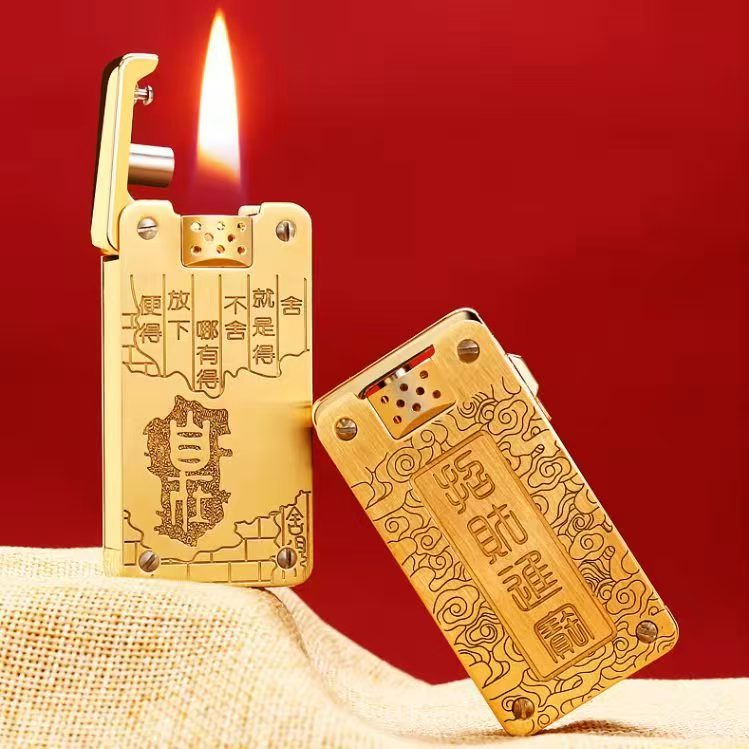 招财进宝煤油打火机纯铜防风复古砂轮创意弹射自动点火个性送礼男