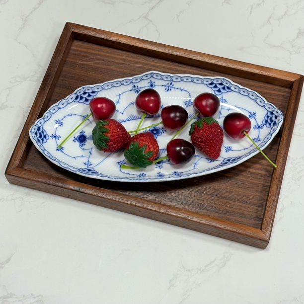 9.5寸船形盘（唐草）釉中彩点心盘家用盘子异形高温白瓷复古设计