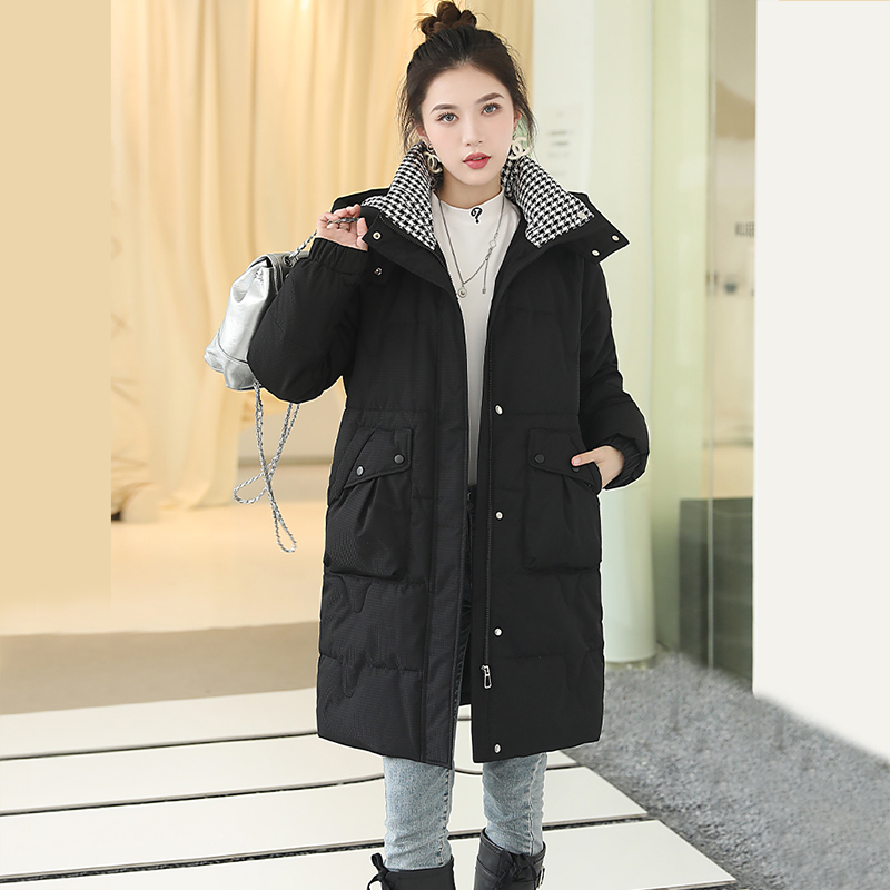 棉服女中长款2025新款连帽立领加厚韩版宽松长款过膝棉衣冬装外套