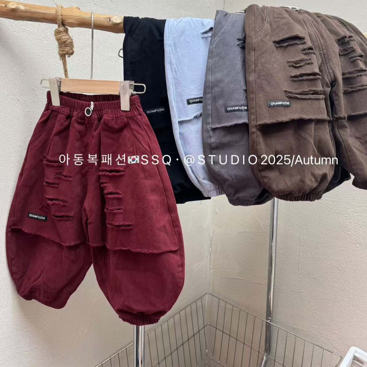 1350#秋奶哈乞丐破洞棉布裤韩同学洋气穿搭