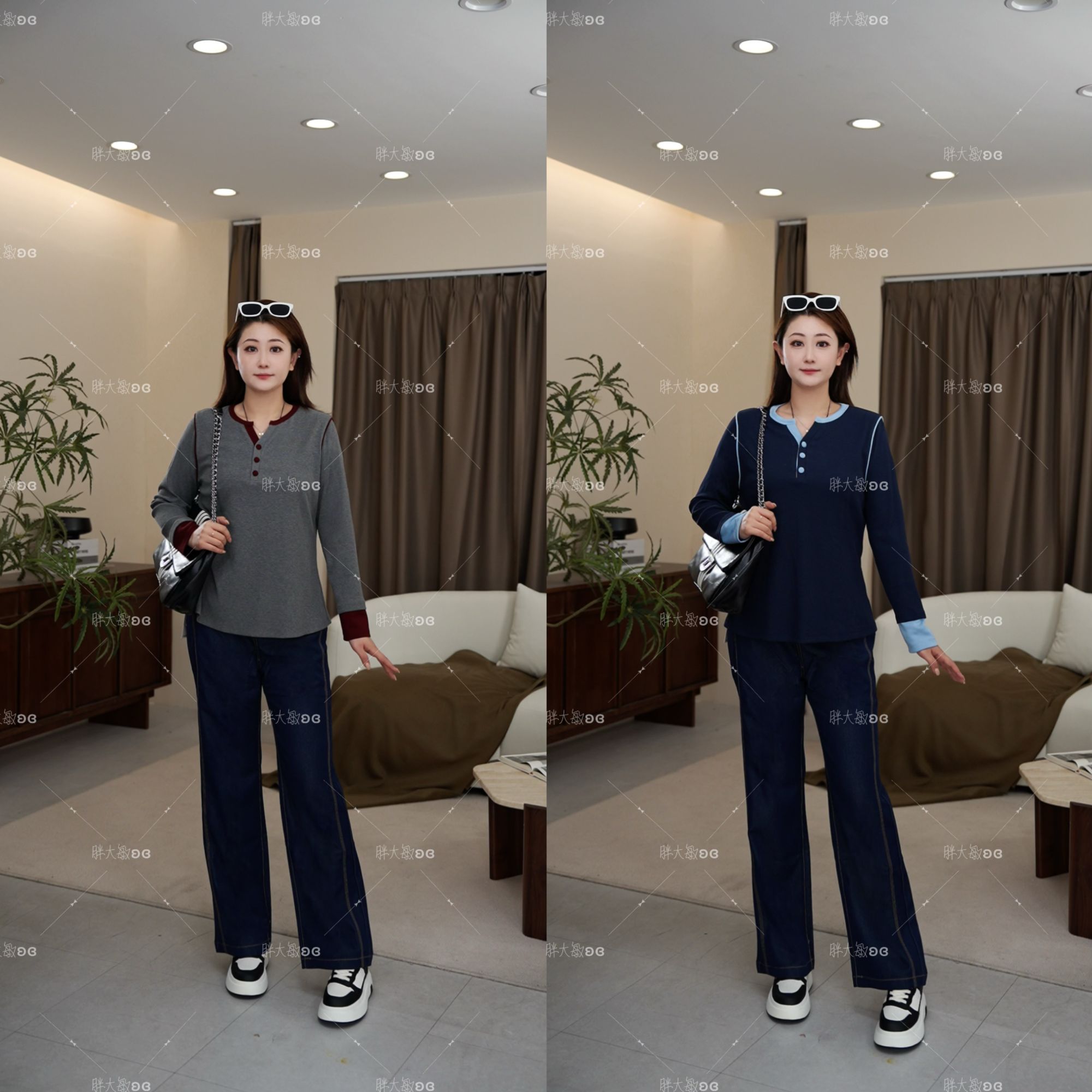 【秋款上新】PDM22511秋季新款显瘦百搭时尚拼接打底衫大码女装上衣