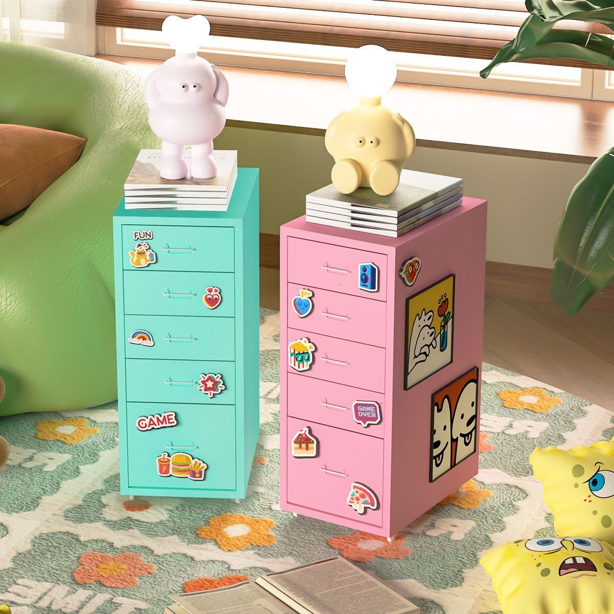 2025款抽屉式收纳柜铁艺客厅零食储物柜玩具置物柜家用多层夹缝柜