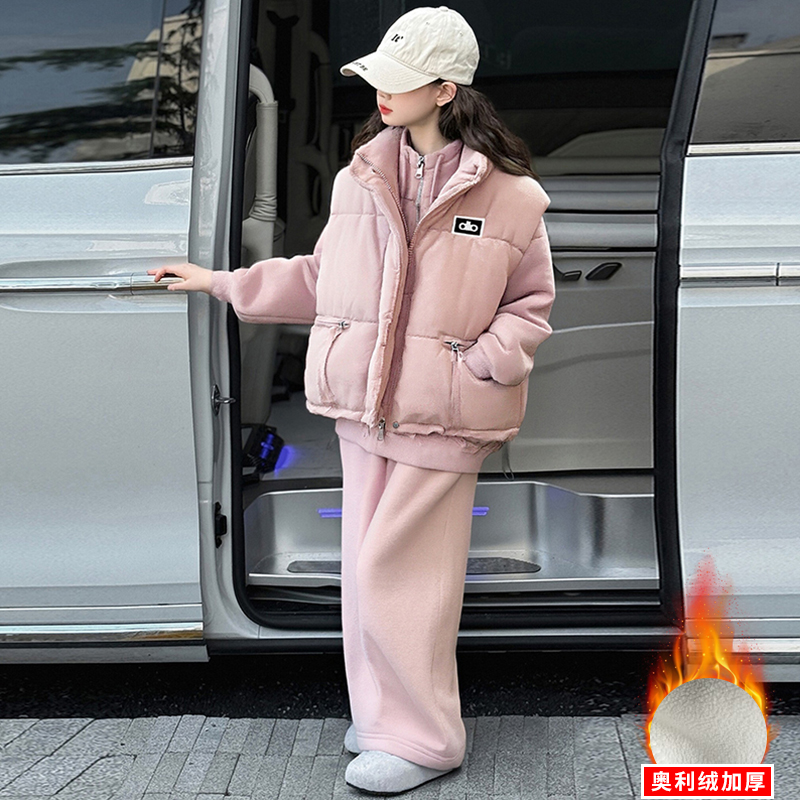 女童马甲卫衣三件套秋冬新款加绒加厚保暖中大童时尚洋气学生套装