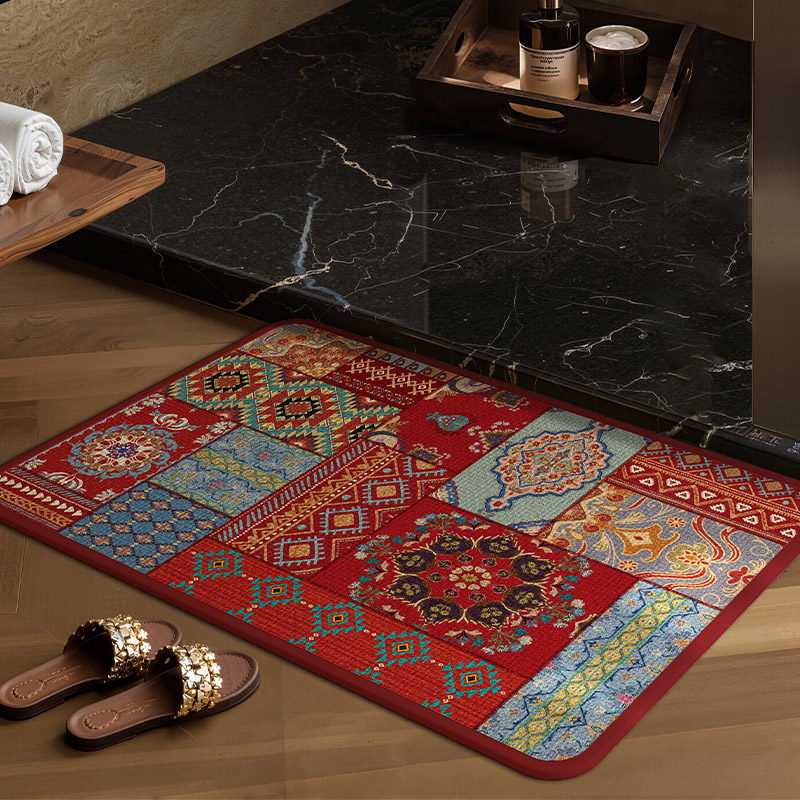 民族风吸水速干防滑仿亚麻编织纹浴室地垫卫生间门口地毯实用脚垫