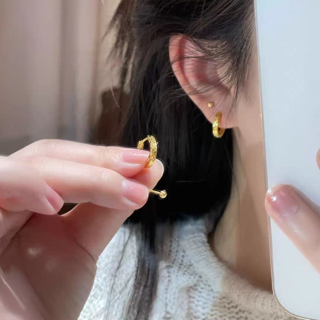 金色碎碎冰耳圈耳钉四件套简约耳环气质精致耳饰百搭饰品