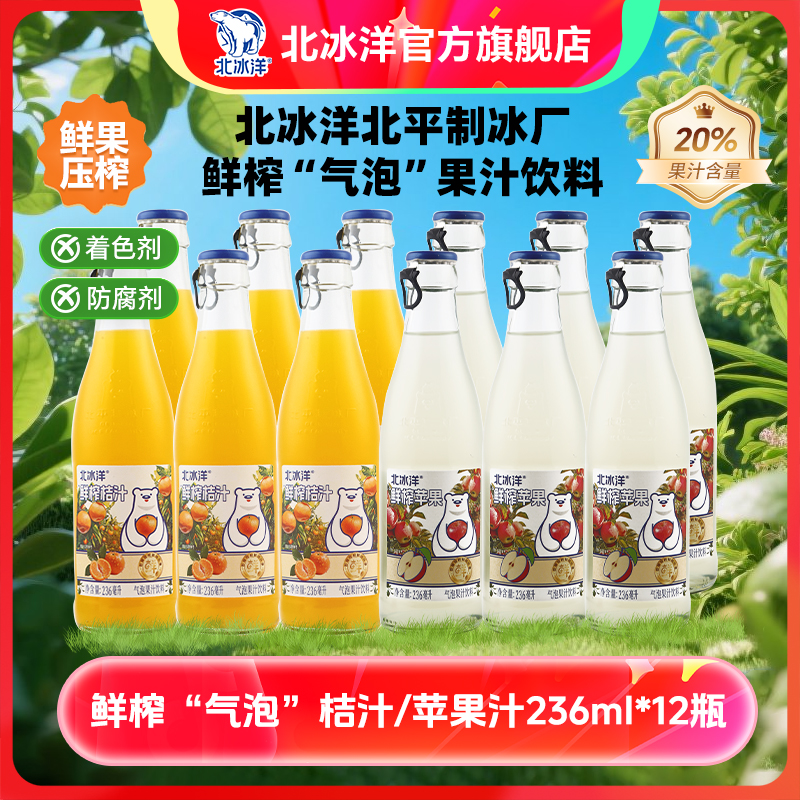 北冰洋鲜榨桔汁/苹果气泡果汁饮料 236ml*12 瓶 ZB