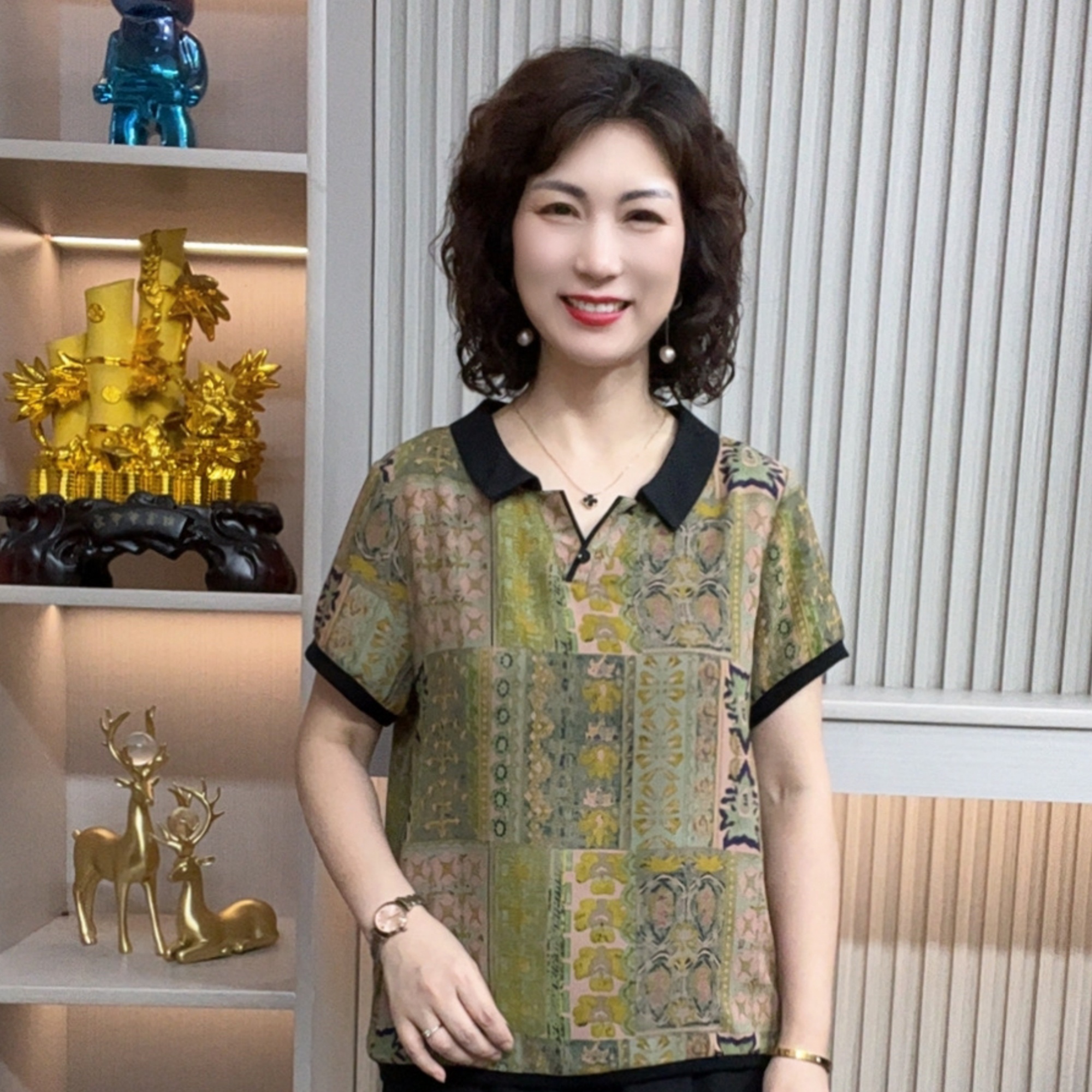 妈妈装流行欧若拉时尚潮牌女装宽松夏装女士独特漂亮上装休闲短袖