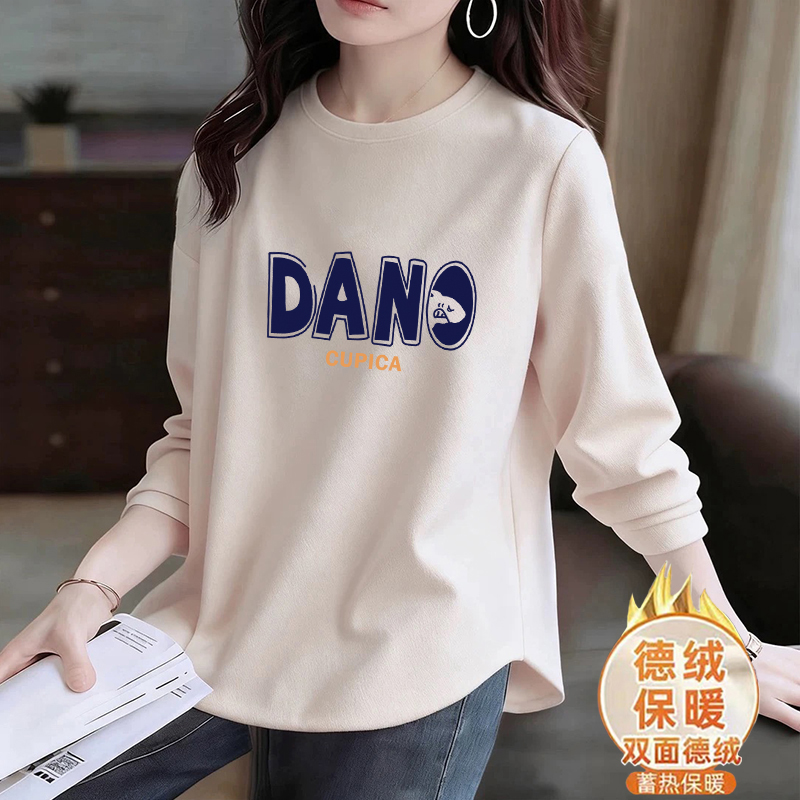 2025秋冬季新款双面德绒圆领打底衫女休闲宽松显瘦保暖长袖T恤潮