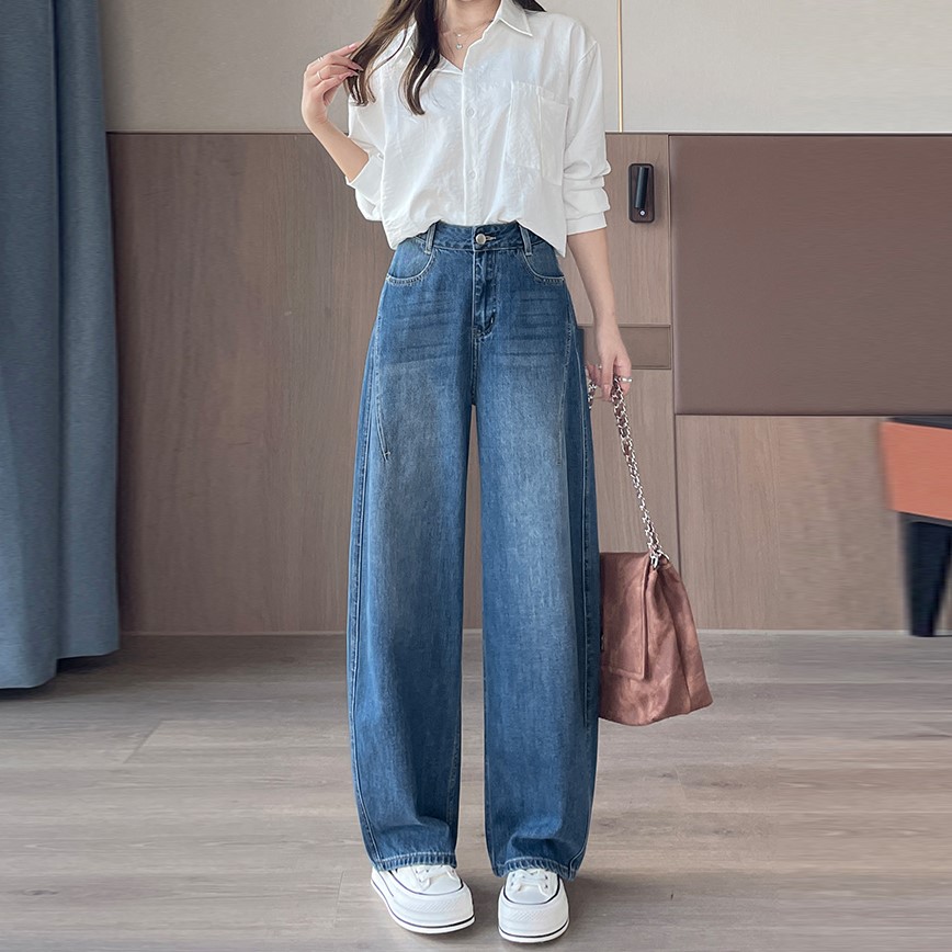 窄版阔腿牛仔裤女2025年春秋新款高腰宽松显瘦弯刀裤香蕉裤镰刀裤