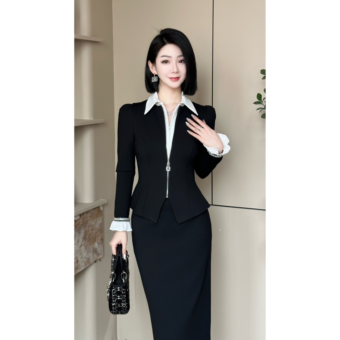 格娜【律政佳人】早春新款气质套装显瘦修身上班通勤商务裙子两件套