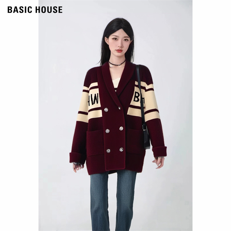 Basic House/百家好时尚拼接针织开衫BJ490-HTKT722AWN