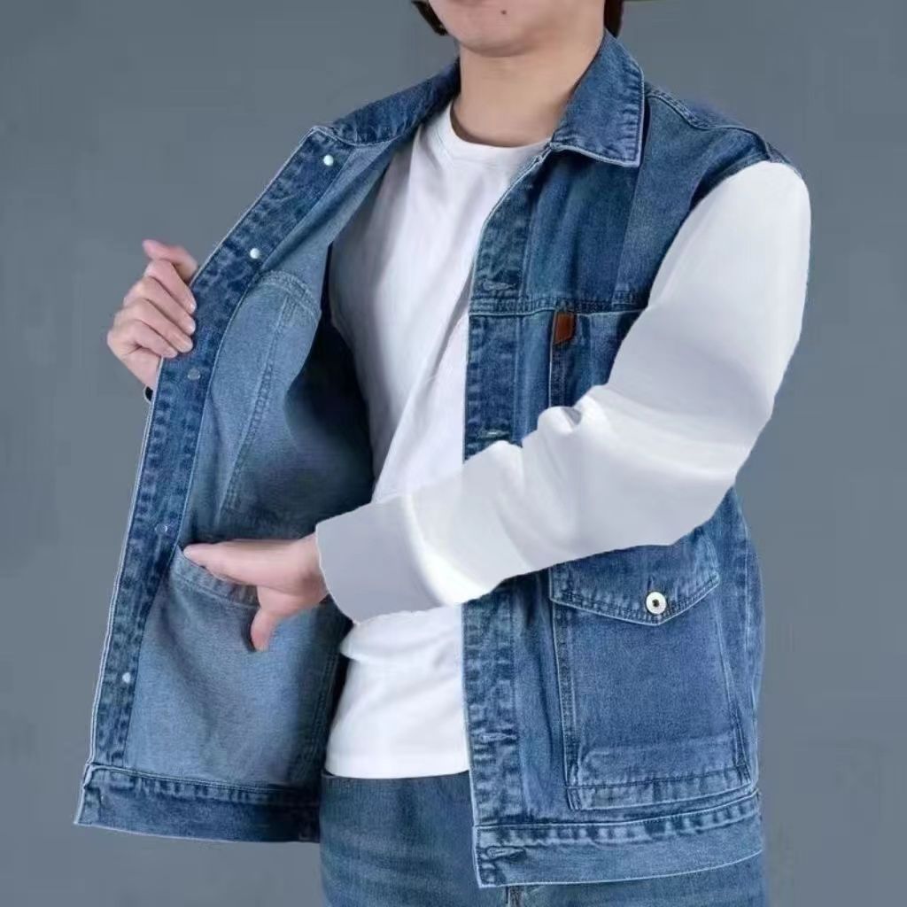 秋冬美式复古牛仔马甲男帅气外套多口袋工装坎肩背心百搭潮流夹克