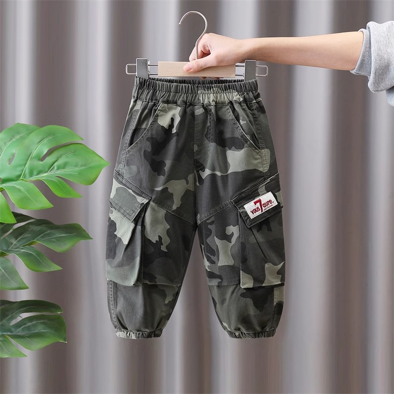 男童迷彩裤子春秋款2025新款儿童男孩洋气长裤宝宝春季休闲工装裤